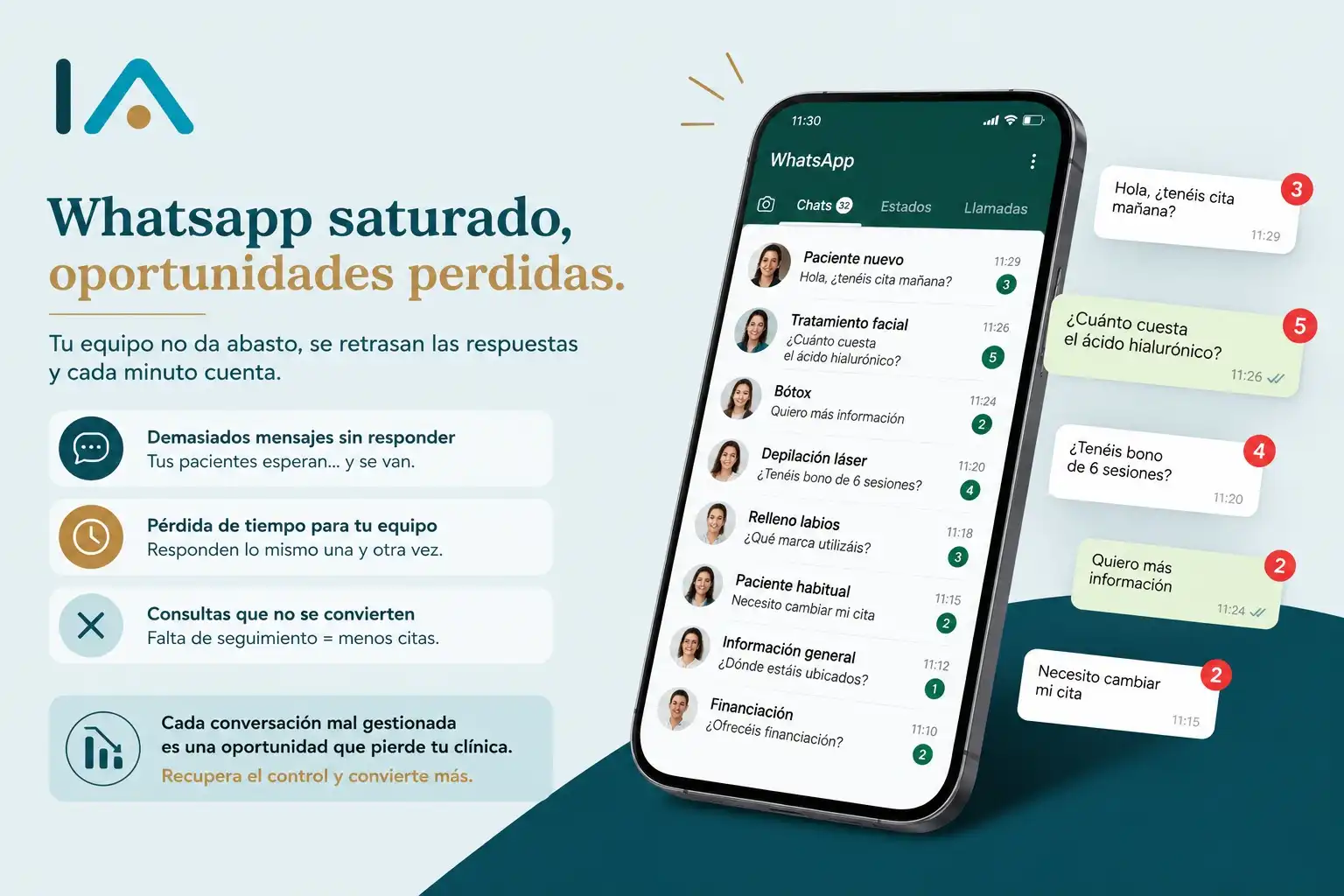 WhatsApp personal saturado de consultas